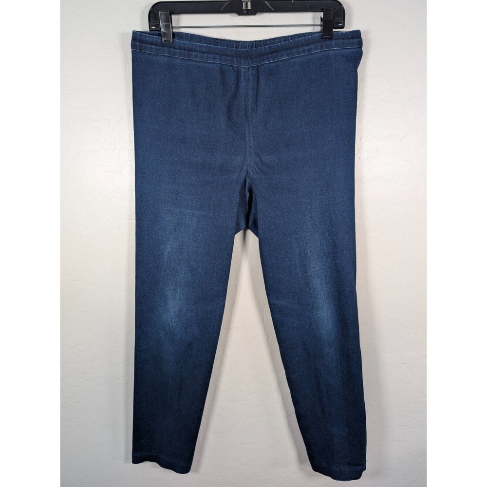 St. John Jeans Pants Women's 10 Denim Straight Leg‎ Pull On Dark Blue Stretch